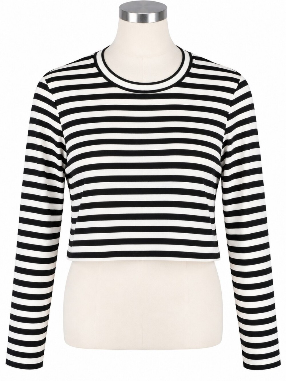 ME+EM Black & Cream Striped Cotton Ribbed Cropped Top Shirt Long Sleeve Size 10